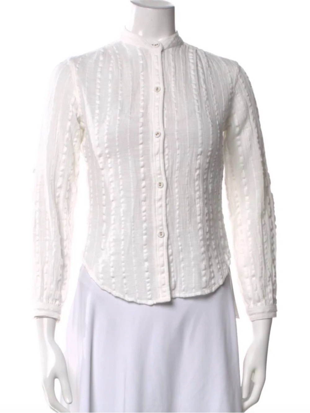 Suzi Kondi White Textured Button-Down Mandarin Collar Shirt